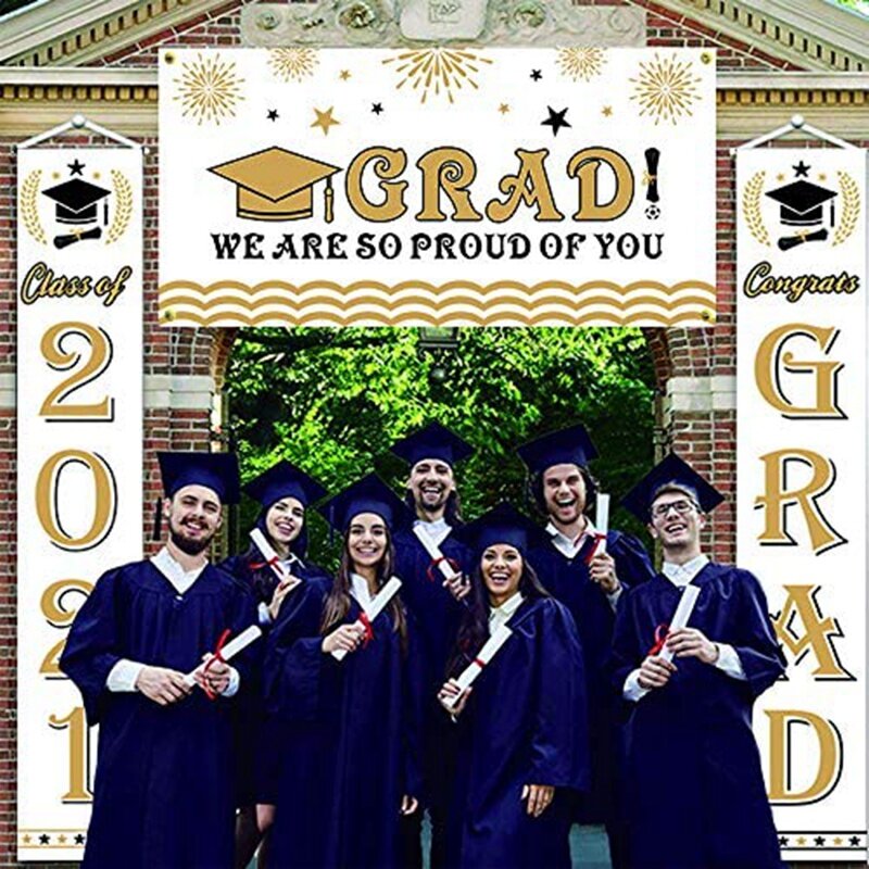 Graduation Veranda Zeichen-2021 Graduation Banner-Klasse von 2021 Banner Hängen für Tür Wand Graduation Party Dekoration