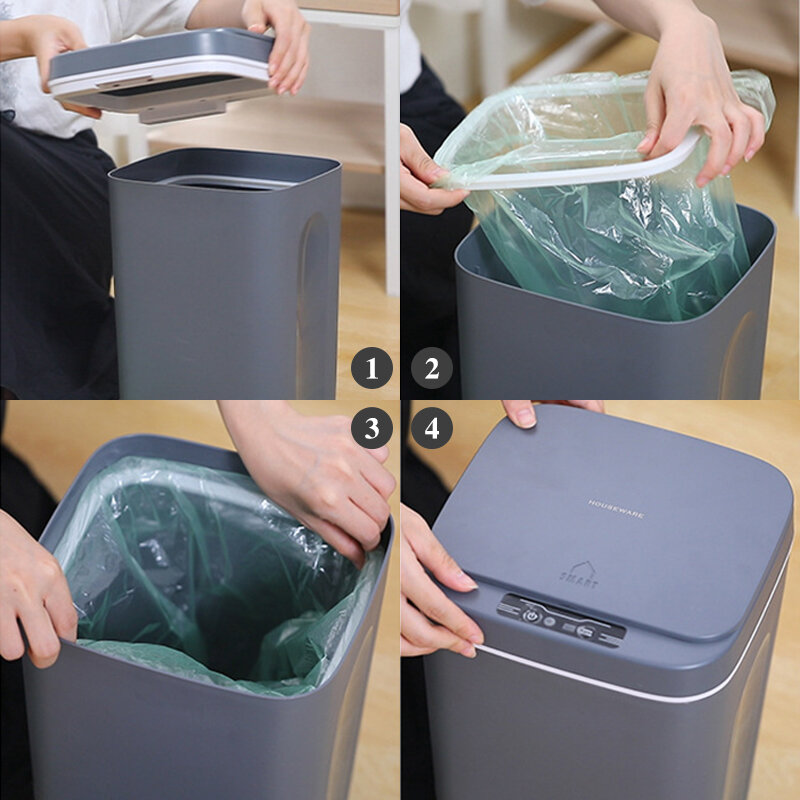 حاوية القمامة الذكية التلقائي الذكية صندوق قمامة بجهاز استشعار قابلة للشحن الذكية Touchless سلة مهملات للحمام المطبخ سلة القمامة