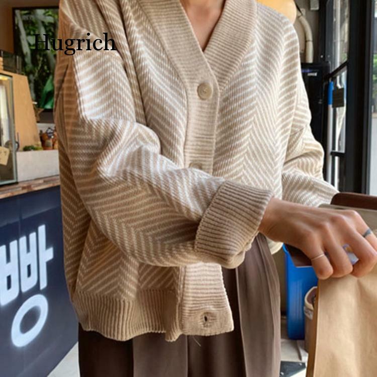 2021 frauen Strickwaren Winter Frühling Striped Cardigans Tasten Oversize Koreanischen Stil Dame Pullover Tops