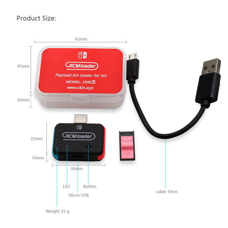 Novo carregador rcm + rcm gabarito kit para nintendo switch ns hbl os sx carga útil usb dongle acessórios conjunto