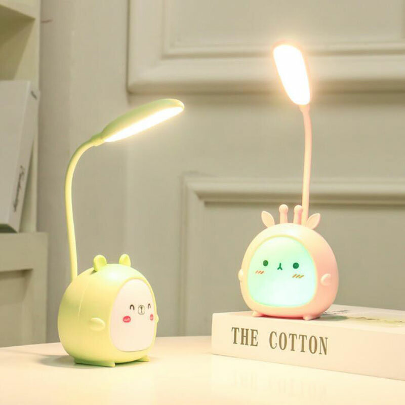 Novo animal colorido led night light recarga bateria proteção para os olhos branco quente crianças quarto lâmpada de mesa 3 função iluminação
