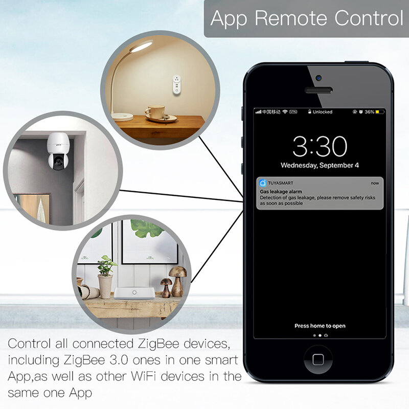 ZigBee-centro de enlace para el hogar, dispositivo inteligente con Sensor de movimiento de humo y temperatura para puerta, Compatible con Alexa y Google Home