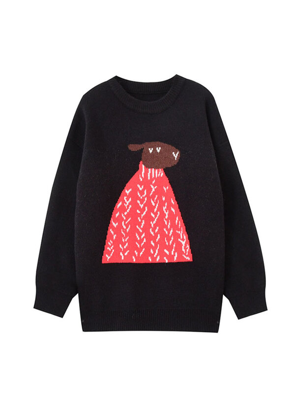 Suéteres de dibujos animados para Mujer, jerséis de gran tamaño, ropa de calle gruesa y cálida con cuello redondo, Estilo Vintage, Harajuku, invierno, 2021