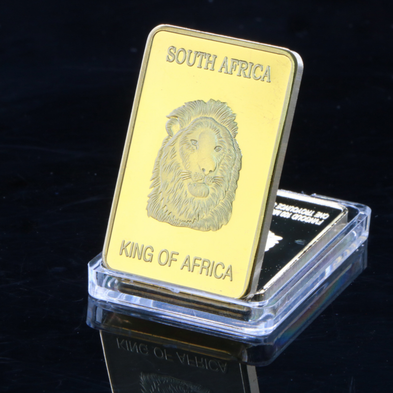 Sul africano nacional tesouro leão banhado a ouro comemorativa moeda bloco elk metal espelho bloco banhado a ouro barra decoração para casa