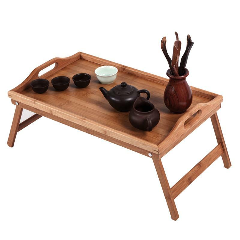 Mesa de té de bambú para desayuno, mesa portátil multifunción para lectura, estudio, mesa plegable de Color madera