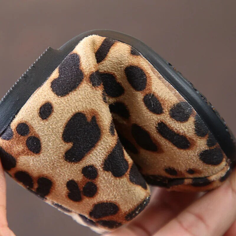 Kids Boots For Girls NEW 2021 Winter Fashion Leopard Children Shoes Boys Ankle Suede Leather Warm Plush Baby Girls Snow Boots