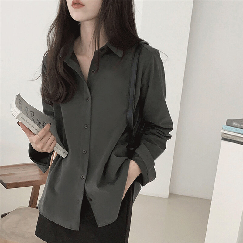 Colorfaith New 2021 Women Autumn Winter Blouse Shirts Casual Oversized Elegant Solid Fashionable Office Lady Wild Tops BL3277