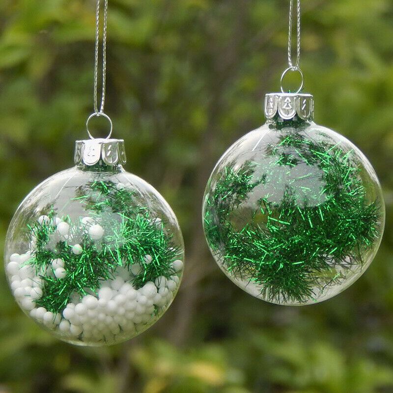 8/10cm Hanging Ball Pendant Christmas Tree Clear Plastic Bauble Flat Ornament Kids Gift Favors Xmas Party Decoration Supplies