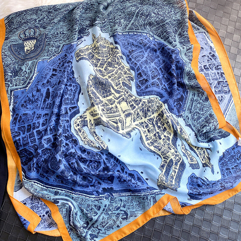 Bufanda fina de algodón para mujer, chales de playa con estampado de caballo, marca de lujo, Bandana de diseñador Echarpe, 2020