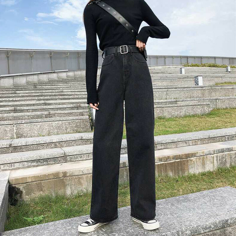 Jean taille haute pour femme, vêtement en Denim, jambes larges, bleu, Streetwear, Vintage, qualité, mode automne 2020, pantalon droit Harajuku