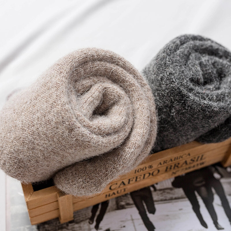 Meias felpudas masculinas de lã 3 pares, meias de cashmere super grossas, resistentes ao frio, quentes para o inverno