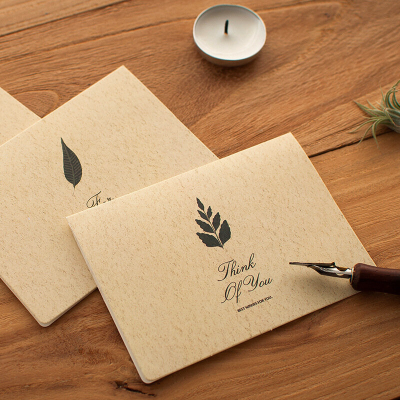 2 piezas de papel Kraft especial, creativo, tarjeta de felicitación de papel medio plegable, escritura a mano, sobre de agradecimiento de cumpleaños