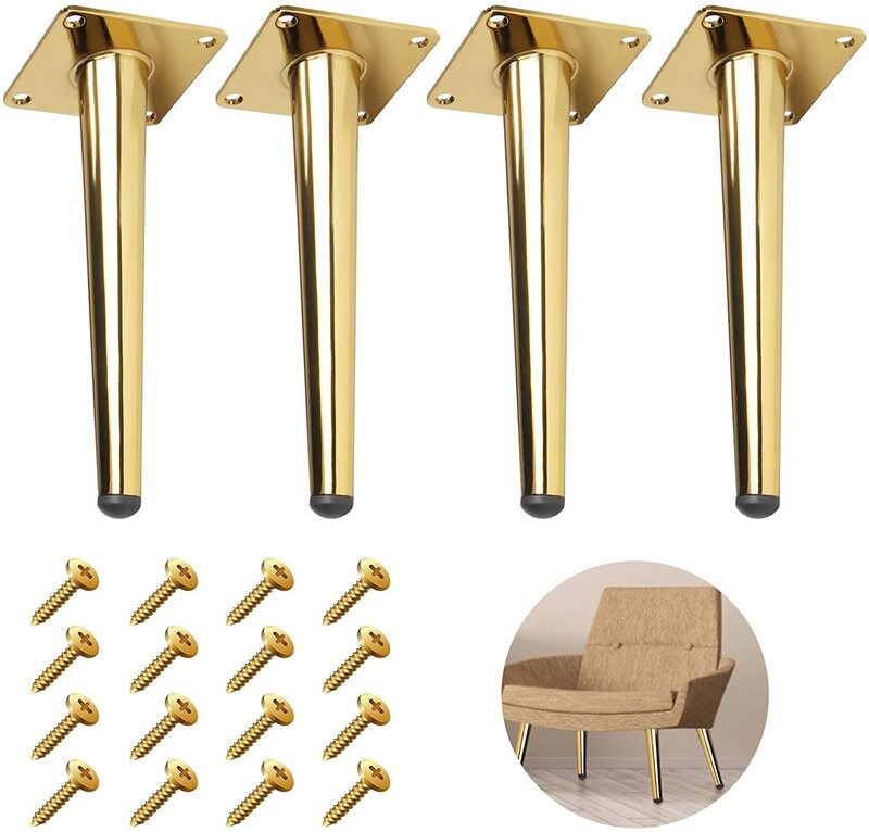4 Stuks Gouden Meubels Kast Metalen Benen Ronde Toelopende Diy Furnitur Sofa Tafel Bed Schoen Kast Bureau Benen 15/20/25/30Cm