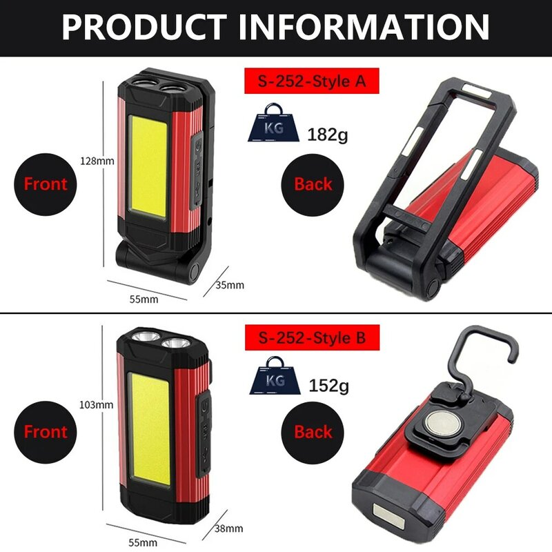 Camping Light with Tail Magnet Waterproof USB Rechargeable COB LED Torch Portable Super Bright Work Light Adjustable Lantern