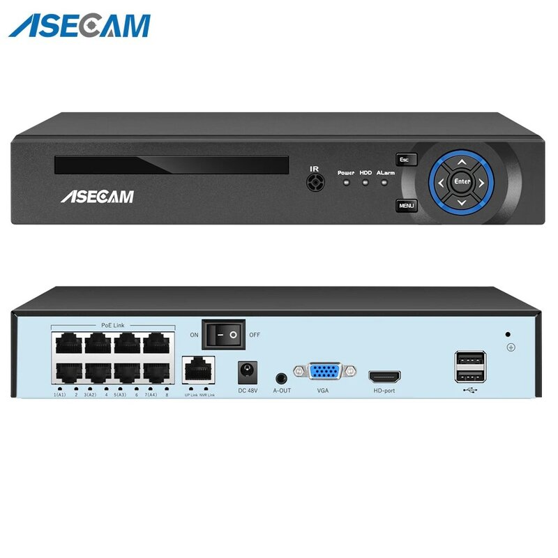Caméra de vidéosurveillance IP POE NVR, 5mp, H.265, 4 ou 8 canaux, système de vidéosurveillance P2P ONVIF, détection de visage en réseau, sécurité P2P