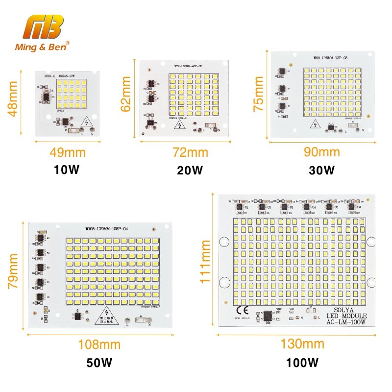 Chip de lámpara LED SMD2835, cuentas IC inteligentes de 220V, entrada de 10W, 20W, 30W, 50W, 100W, DIY, proyector para exteriores, blanco frío y blanco cálido