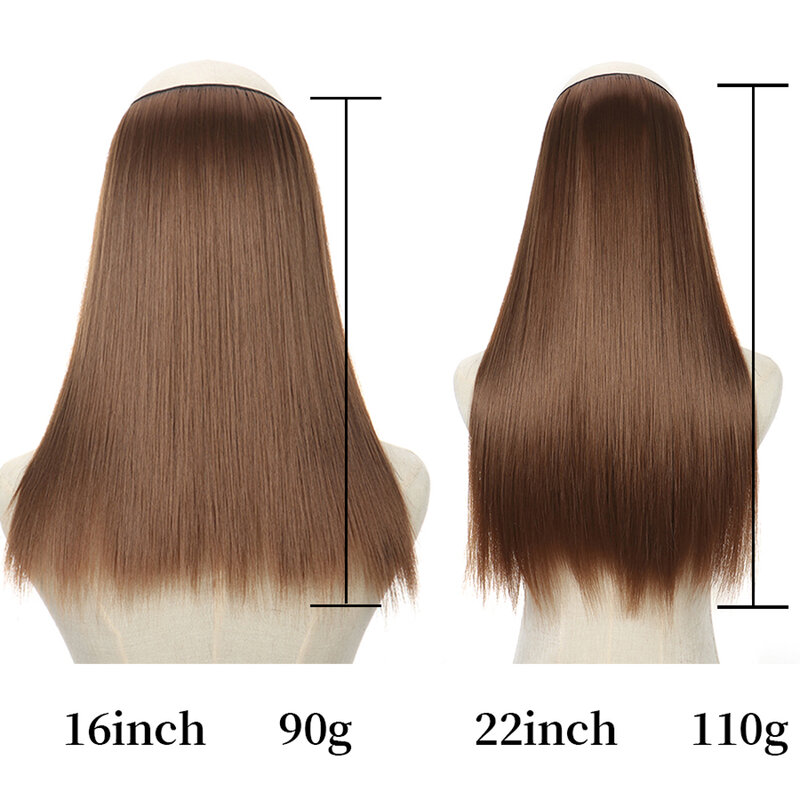 Halo-extensiones de cabello sintético para mujer, postizo de pelo sintético de línea de pescado sin Clip, color Natural, marrón, negro, con flecos