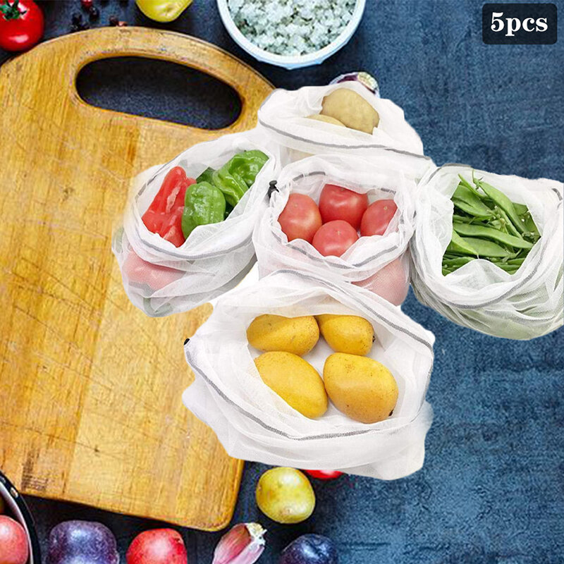 Многоразовые мешки для продуктов, сетчатые сумки для фруктов и овощей, моющиеся мешки для хранения и покупок, хлопковые сетчатые сумки для п...