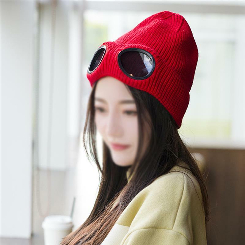 Winter Warm Knit Hats Fashion Unisex Adult Windproof Ski Caps with Removable Glasses Thicken Sports Multi-function Caps 2021 New