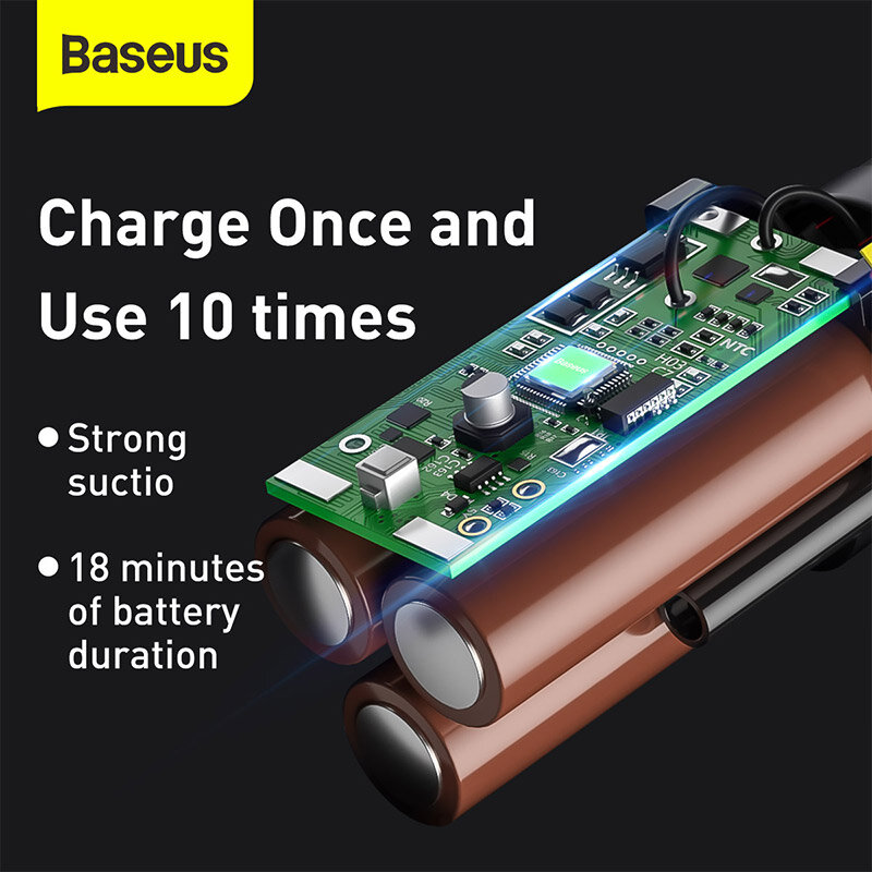 BASEUS – Mini aspirateur de voiture portable sans fil, rechargeable, puissance de 5000 Pa, automatique, tient dans la main