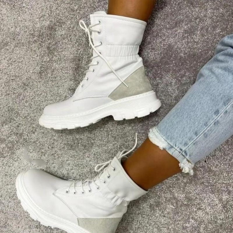 여성 패션 부츠 가죽 하이 탑 여성 마틴 신발 Chunky Ankle Boots 플랫폼 신발 플러스 사이즈 zapatos de mujer 2021