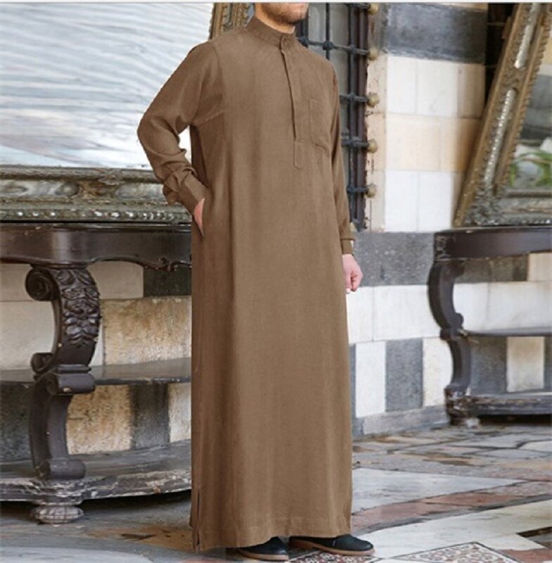 Mężczyźni muzułmański islamski Kaftan Arab Vintage z długim rękawem mężczyźni Thobe szata luźne dubaj arabia saudyjska Kaftan mężczyźni odzież 2021 S-5XL