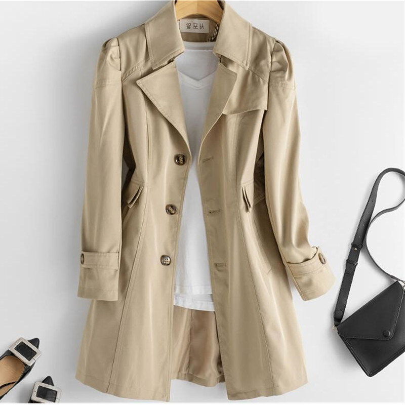 Gabardina larga ajustada para mujer, abrigo elegante de talla grande 5xl, informal, para primavera y otoño