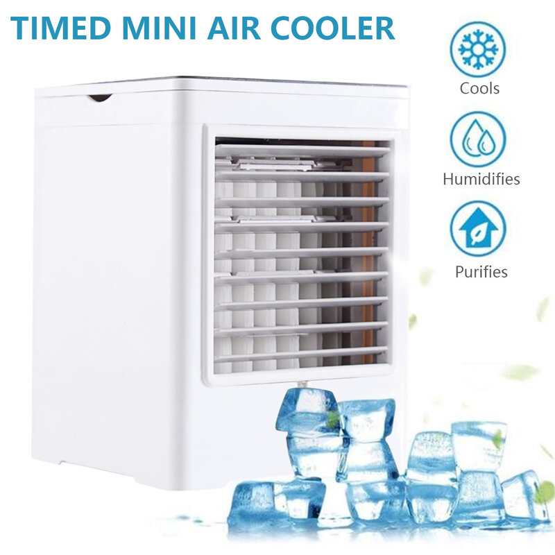 Mini ar condicionado portátil 4 em 1, ventilador e refrigerador de ar, multifuncional, umidificador, led, purificador, usb, desktop
