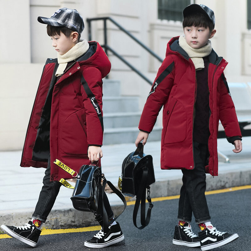 Chłopcy kurtka zimowa zima chłopiec parka bawełny płaszcz długi, z kapturem ciepłe kurtki dla dzieci odzież 3-14 lat ubrania dla dzieci