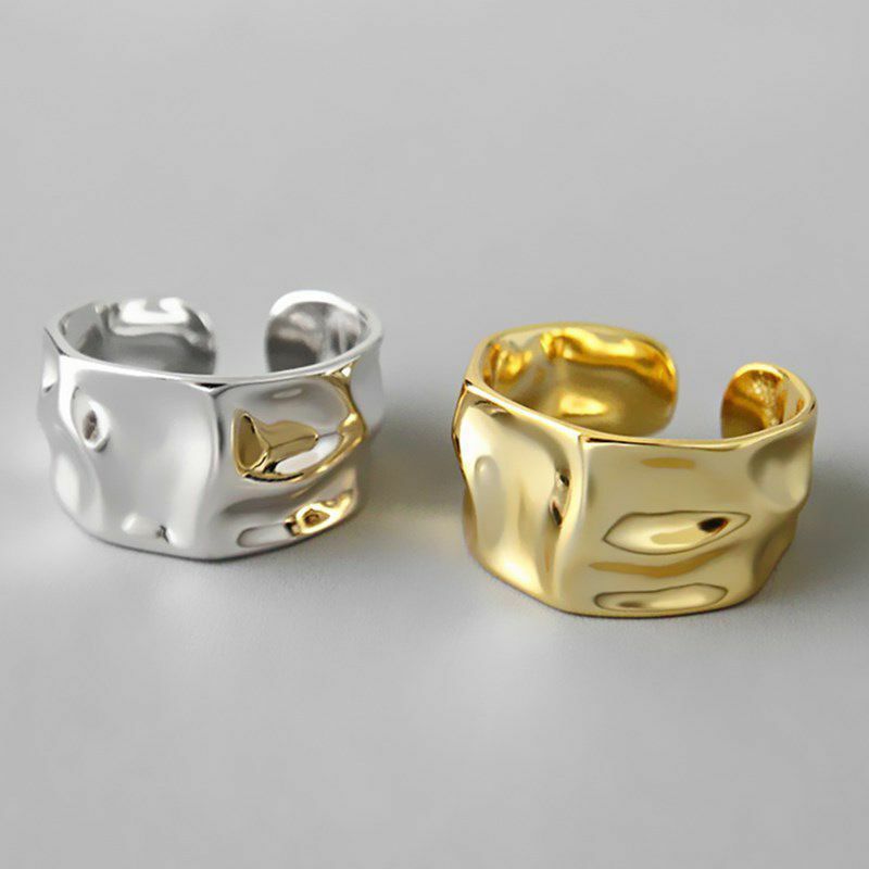 Purecat novo estilo geométrico ouro prata aberto anel comum vento frio irregular côncavo e convexo largo rosto feminino anel gótico