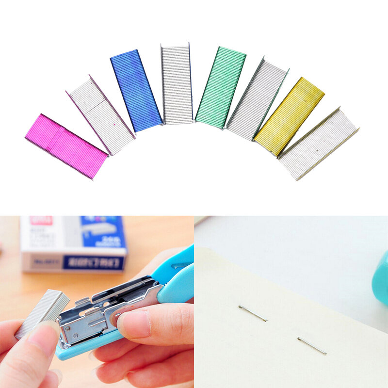 1Pack 12mm High quality  Creative Colorful Stainless Steel Staples Office Binding Supplies