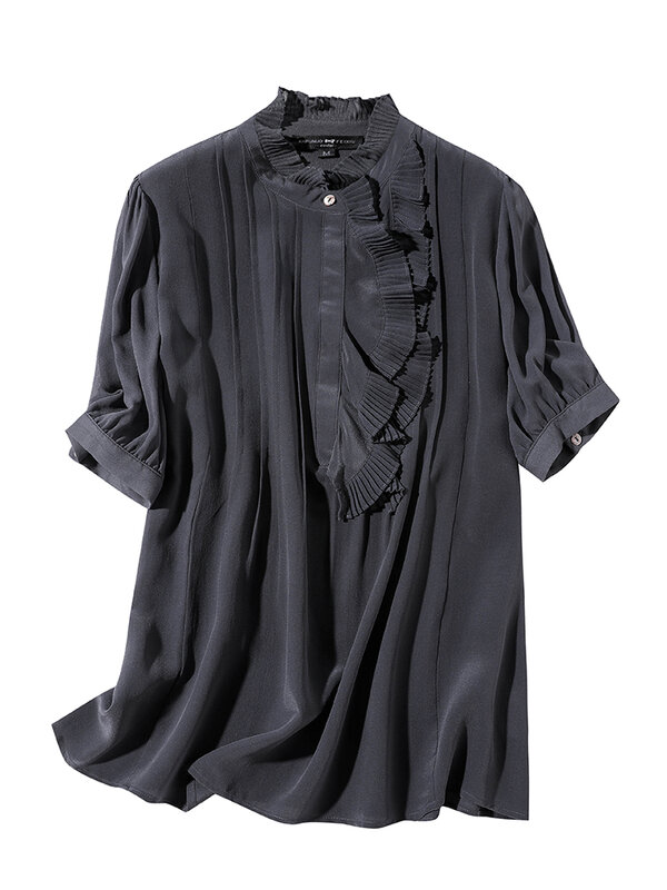 Chemise en soie pour femmes, nouveau design sense, niche à volants, chemise française, en soie mûre, style occidental, été, 2021