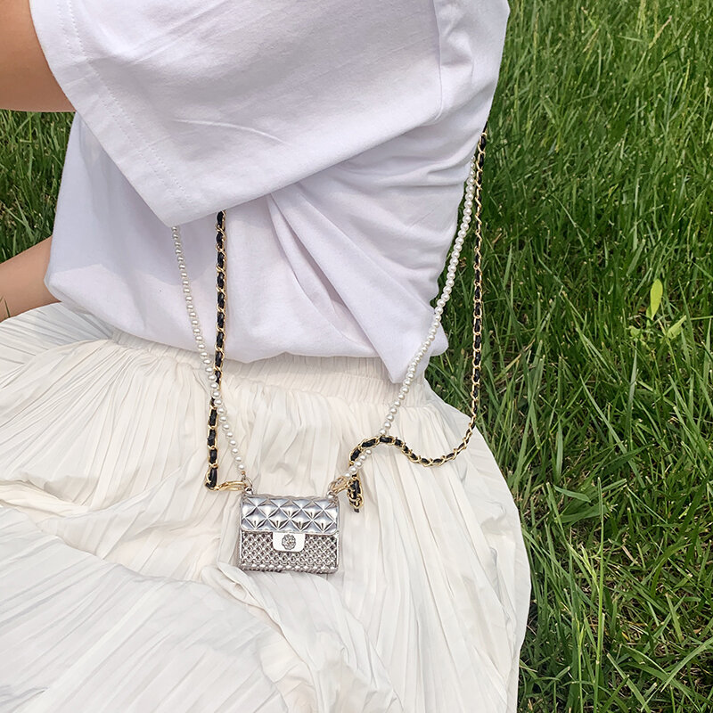 Super Mini Metall Umhängetaschen Für Frauen 2021 Mode Luxus Trendy Perlen Weiblichen Kette Schulter Handtaschen Designer