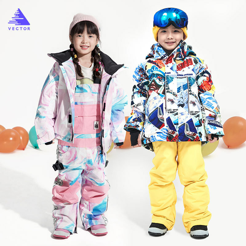 Giacche da sci impermeabili per bambini sci giacca da snowboard pantaloni da sci ragazzi giacca da sci invernale all'aperto pantaloni da neve-20-30 gradi