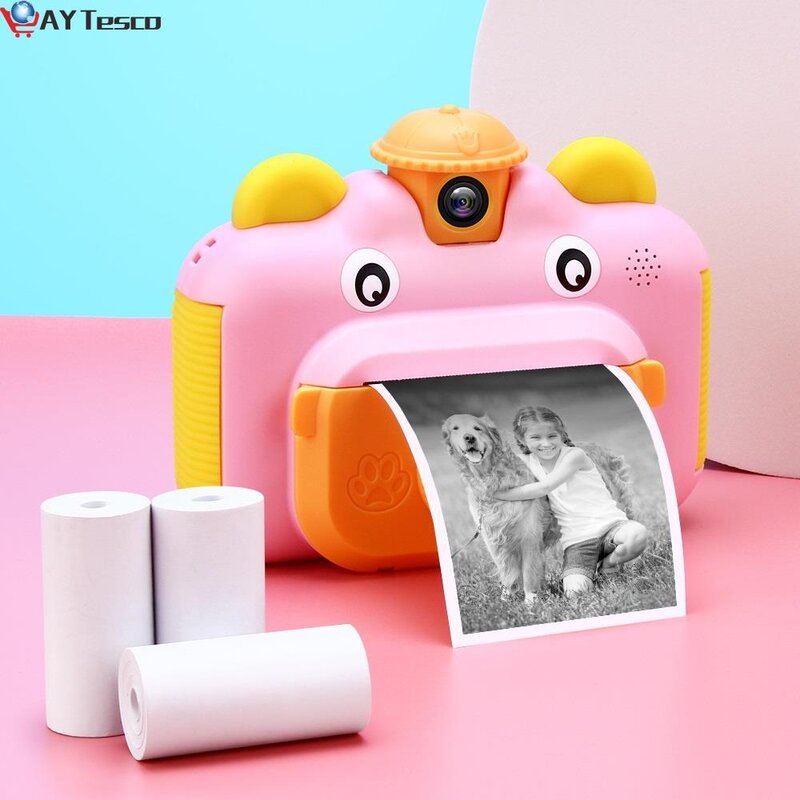 AY Tesco-Cámara de impresión instantánea para niños, cámara fotográfica de vídeo HD 1080P, juguetes con tarjeta de 32GB