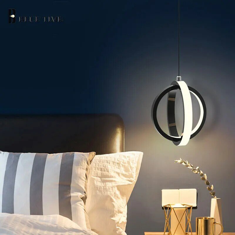 Luminária pendente moderna para casa, luz de led para quarto, sala de jantar, sala de cabeceira, lustre preto e branco