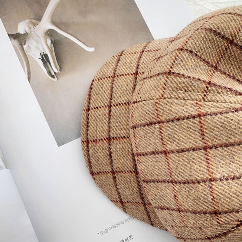 Женская восьмиугольная шапка, берет, модная повседневная классическая клетчатая вязаная винтажная Кепка Newsboy, женская кепка!