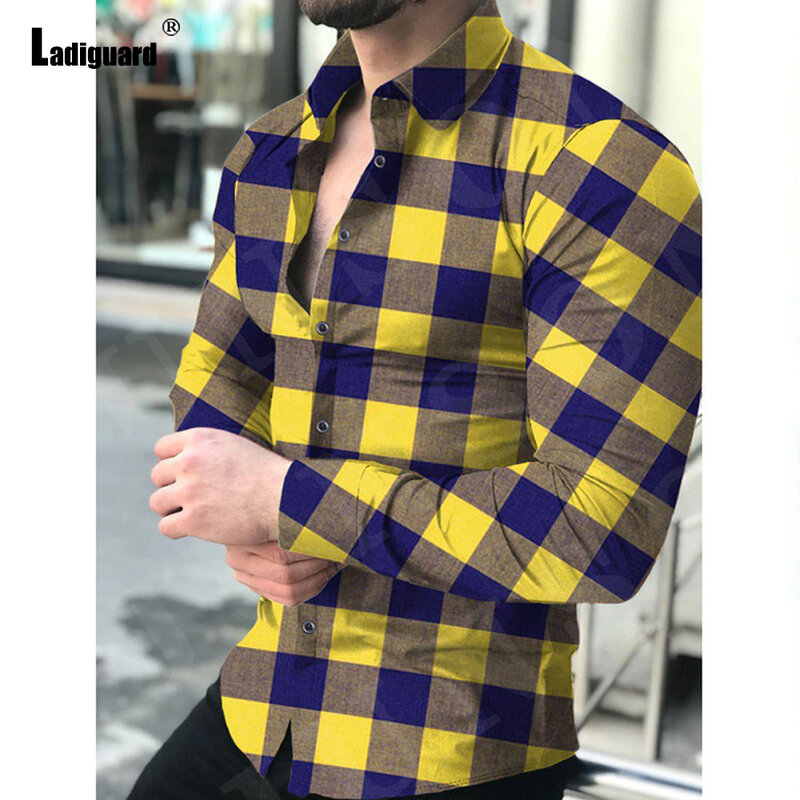 Camisa de manga longa masculina dos homens do tamanho grande streetwear 2022 verão básico topos modelo casual camisas xadrez ponto aberto blusa masculina
