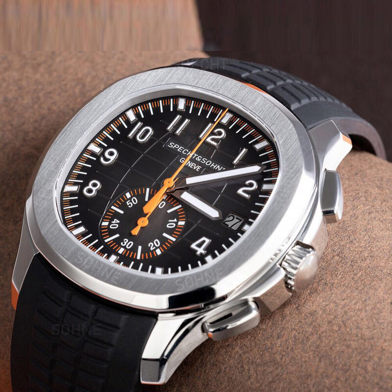 Męski zegarek czarna tarcza gumowa opaska silikonowa data Chrono męskie biznesowe męskie zegarki wodoodporne luksusowe męskie zegarki na rękę dla mężczyzn