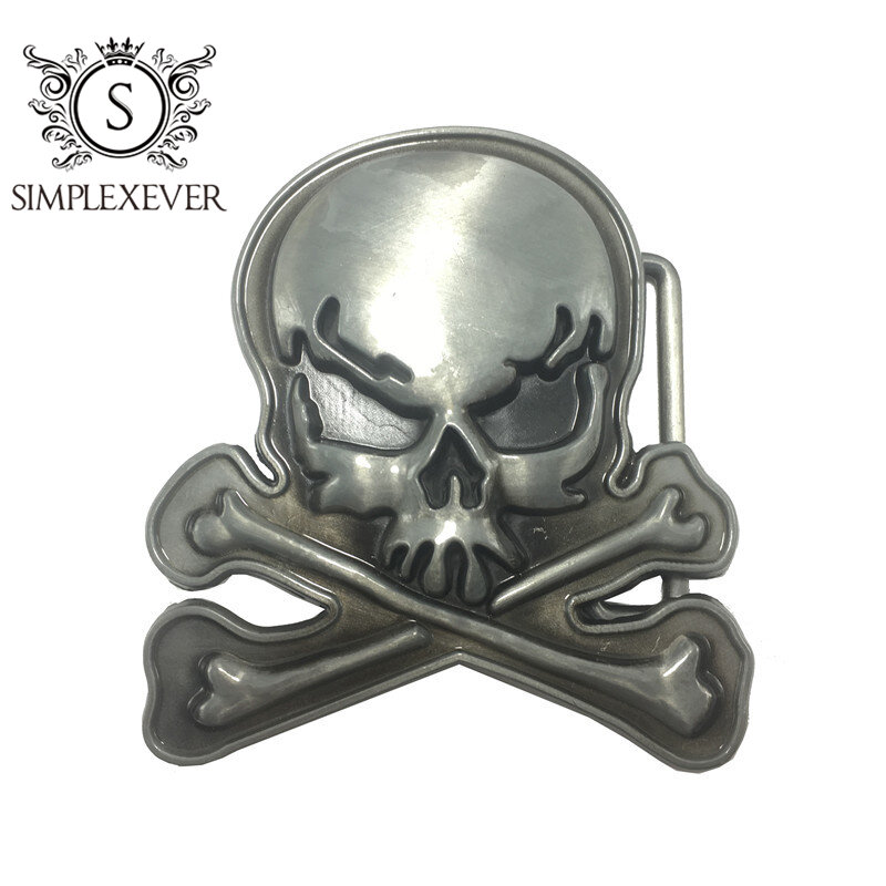 Hebilla de cinturón de calavera cruzada para hombres, accesorios de Jeans, hebilla de cinturón de Metal plateado para cinturón ancho de 4cm, envío directo