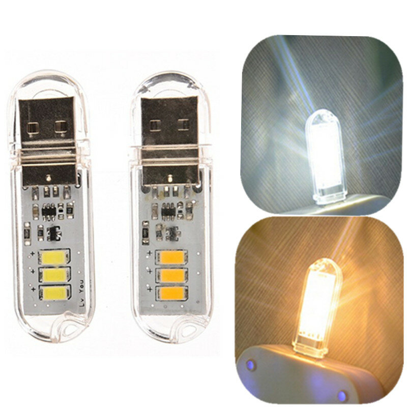 Luz LED nocturna USB para ordenador, cargador de energía móvil, lámpara de Camping para lectura, portátil, Color blanco cálido