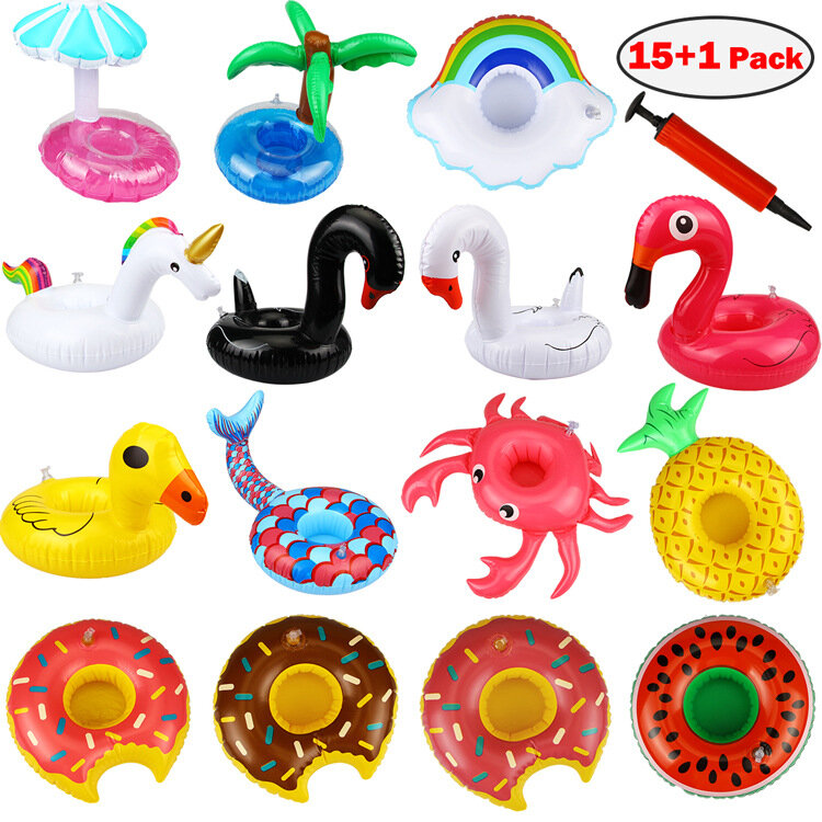 16pcs Random color Mini fanny Inflatable Red Flamingo Floating Drink Cup Holder Swimming Pool Bathing Party Toy with Inflator