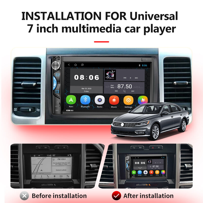 2din รถวิทยุ HD เครื่องเล่นวิดีโอมัลติมีเดีย GPS Bluetooth FM วิทยุสำหรับ Universal Android ระบบวิทยุสนับสนุนวิทยุด้...