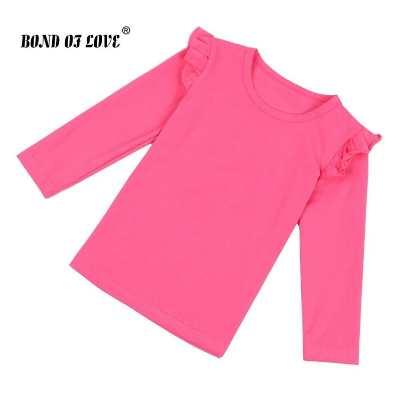 Camisa infantil de manga longa para meninos e meninas, camiseta de cor sólida com caimento para primavera e verão e outono