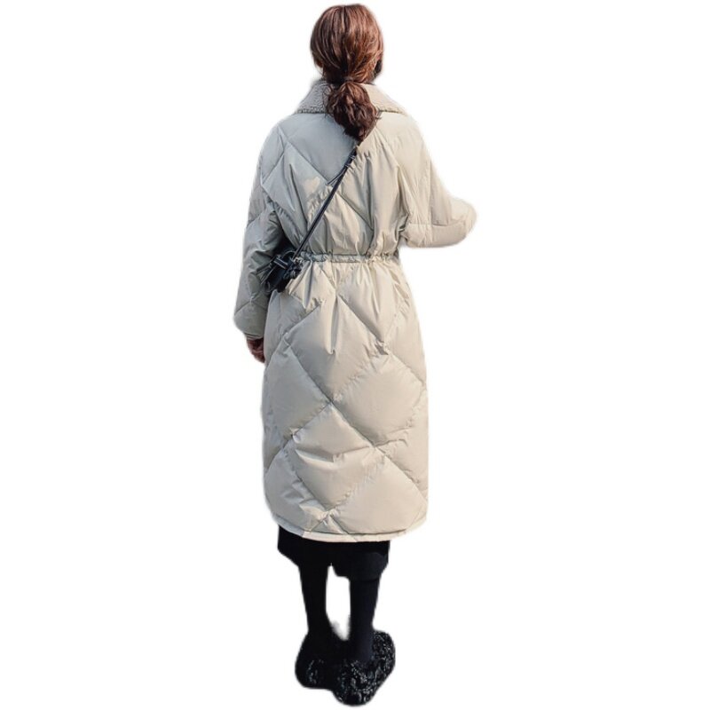 2021 pato branco para baixo jaquetas femininas outono inverno gola de pé casacos nova moda bege longo para baixo jaqueta vetement femme gmm322