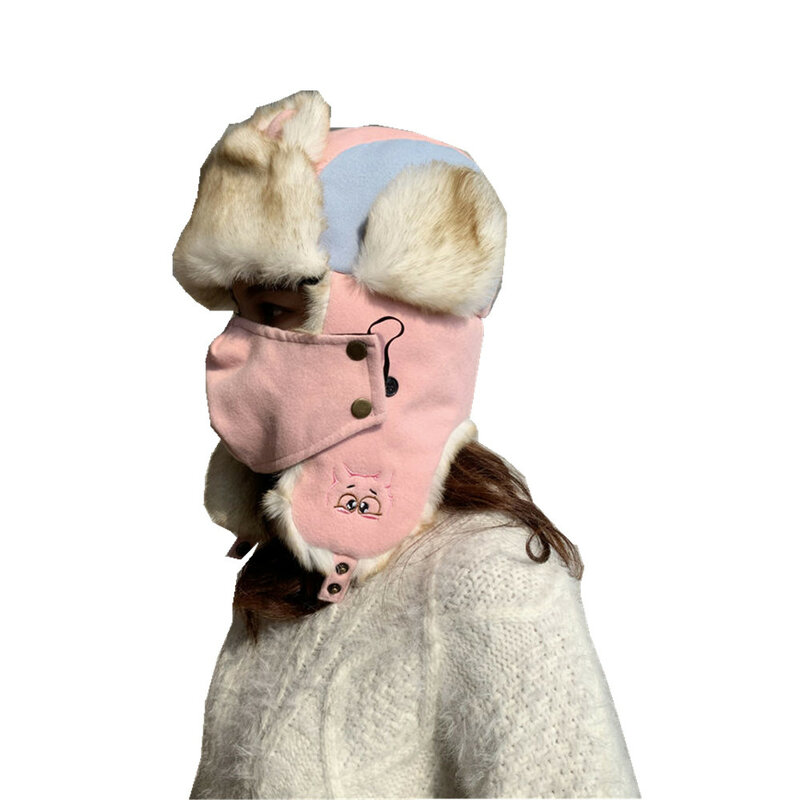 Inverno bombardeiro chapéu para mulher grosso quente dos desenhos animados padrão de proteção para a orelha earflap boné masculino ao ar livre esqui ciclismo gorro à prova de vento