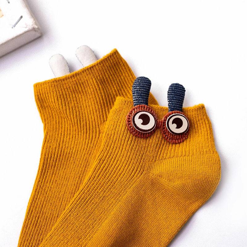Chaussettes japonaises en coton pour femmes, motif dessin animé, en trois dimensions, avec grands yeux, amusantes, adaptées aux étudiantes, décontractées, pour l'été