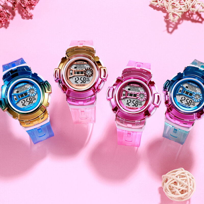 SYNOKE عادية نساء ساعات موضة ساعة ملونة شاشة عرض ليد مضادة للماء ساعة تنبيه السيدات الساعات الرقمية Reloj Mujer