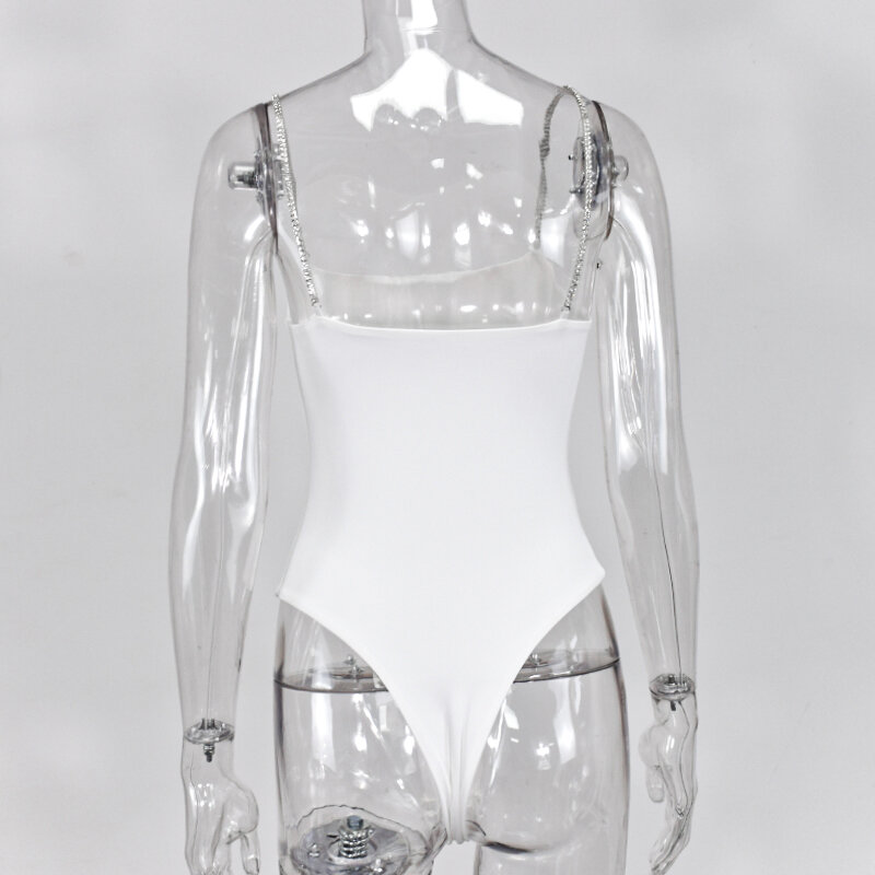 NewAsia diamentowy pasek Sexy body kobiety jednolity, bez pleców pajacyki podwójna warstwa obcisły kostium na przyjęcia łańcuch pasek Bodycon pajacyki 2020
