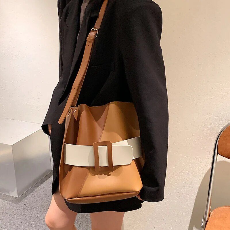 Женская сумка-мешок из ПУ кожи, с ручками и плечевым ремнём